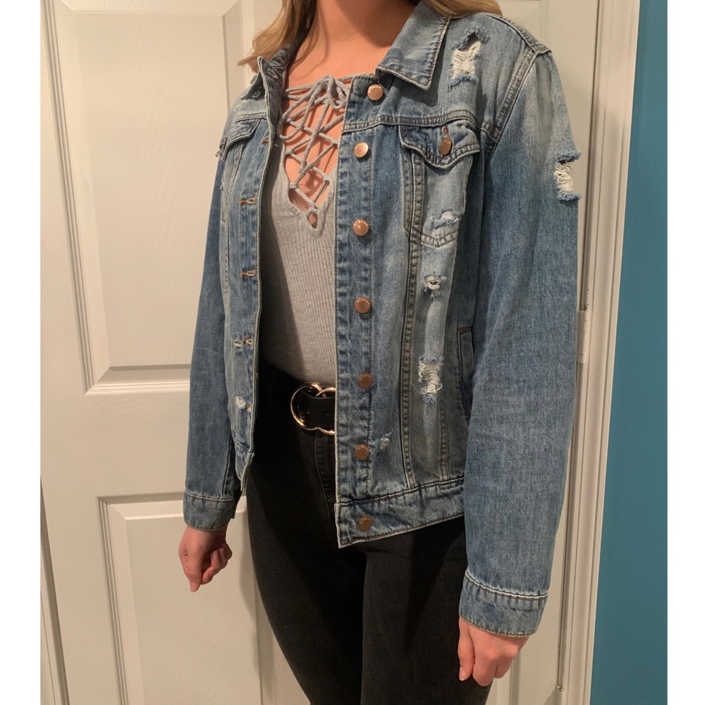 Light Wash Distressed Jean Jacket